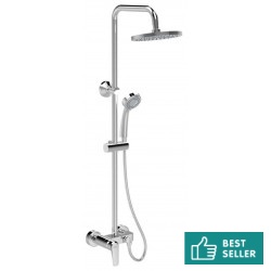 Μπαταρία ντουζιέρας με βέργα και κεφαλή ντους επίτοιχη αναμεικτική από ορείχαλκο Φ20,2cm, χρώμα: Χρωμέ επιφάνεια: Γυαλιστερή Επίτοιχες με βέργα και κεφαλή ντους