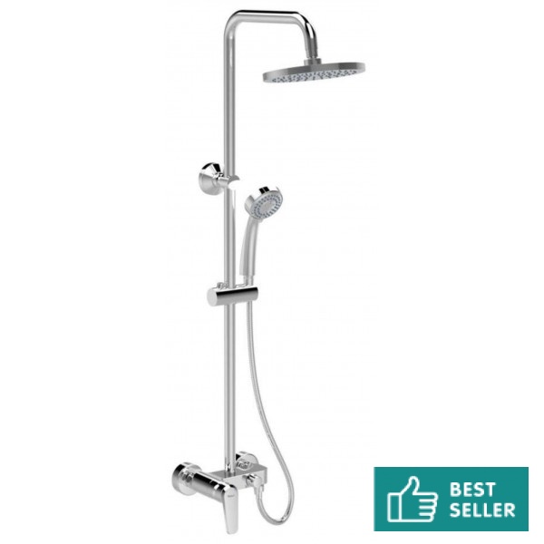 Shower tap with showerpipe and overhead shower Wall-mounted material: Brass mixer, color: Chrome surface: Glossy Wall-mounted exposed with showerpipe and overhead shower Shower tap with showerpipe and overhead shower Wall-mounted material: Brass mixer, color: Chrome surface: Glossy Wall-mounted exposed with showerpipe and overhead shower