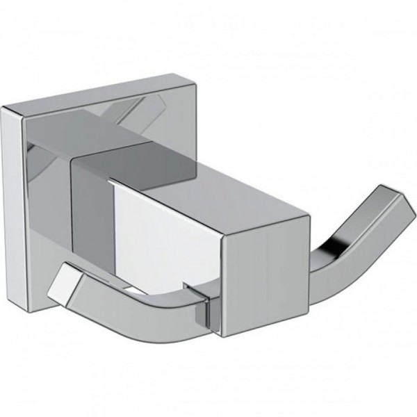 Hook double Flat wall mounted material: Brass, color: Chrome surface: Glossy Hooks