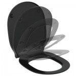 Wall-mounted toilet & toilet seat soft closing, style: Sandwich Aquablade hidden fixation Slim 54x36 surface: Matt, color: Black Wall-mounted