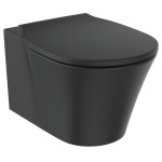 Wall-mounted toilet & toilet seat soft closing, style: Sandwich Aquablade hidden fixation Slim 54x36 surface: Matt, color: Black Wall-mounted