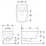Wall-mounted toilet & toilet seat soft closing, style: Wrapover hidden fixation Rimless, Quick release 54x35 surface: Glossy, color: White