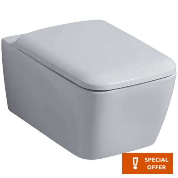 Wall-mounted toilet & toilet seat soft closing, style: Wrapover hidden fixation Rimless, Quick release 54x35 surface: Glossy, color: White