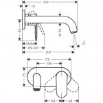 Wash basin tap Wall-mounted - external part mixer With plate Without waste, color: Black 20,7cm material: Brass surface: Matt Wall-mounted - external part Wash basin tap Wall-mounted - external part mixer With plate Without waste, color: Black 20,7cm material: Brass surface: Matt Wall-mounted - external part
