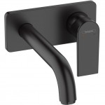 Wash basin tap Wall-mounted - external part mixer With plate Without waste, color: Black 20,7cm material: Brass surface: Matt Wall-mounted - external part Wash basin tap Wall-mounted - external part mixer With plate Without waste, color: Black 20,7cm material: Brass surface: Matt Wall-mounted - external part
