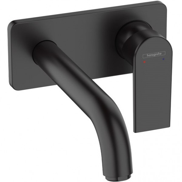 Wash basin tap Wall-mounted - external part mixer With plate Without waste, color: Black 20,7cm material: Brass surface: Matt Wall-mounted - external part Wash basin tap Wall-mounted - external part mixer With plate Without waste, color: Black 20,7cm material: Brass surface: Matt Wall-mounted - external part