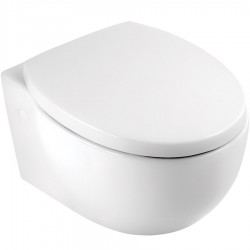 Wall-mounted toilet & toilet seat soft closing, style: Wrapover hidden fixation with rim 52x39 surface: Glossy, color: White Wall-mounted