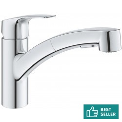 Kitchen tap Deck-mounted material: Brass with shower, color: Chrome surface: Glossy