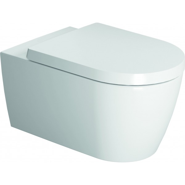 Wall-mounted toilet & toilet seat soft closing, style: Wrapover hidden fixation Rimless 57x36 surface: Glossy, color: White Wall-mounted Wall-mounted toilet & toilet seat soft closing, style: Wrapover hidden fixation Rimless 57x36 surface: Glossy, color: White Wall-mounted