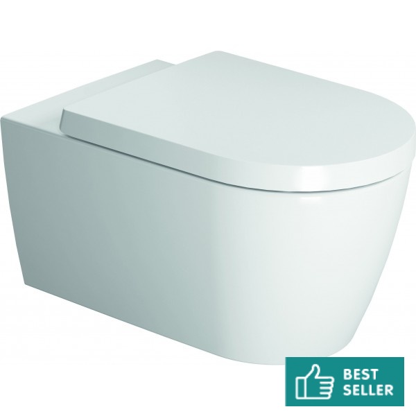 Σετ Λεκάνη επίτοιχη (κρεμαστή) υψηλής πίεσης + Κάλυμμα soft closing Rimless Wrapover κρυφή στήριξη 57x36 επιφάνεια: Γυαλιστερή, χρώμα: Λευκό Επίτοιχες ΥΠ