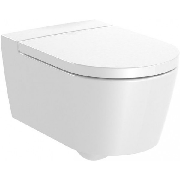 Wall-mounted toilet & toilet seat soft closing, style: Wrapover hidden fixation Rimless 56x37 surface: Glossy, color: White Wall-mounted Wall-mounted toilet & toilet seat soft closing, style: Wrapover hidden fixation Rimless 56x37 surface: Glossy, color: White Wall-mounted