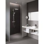 Shower tap with showerpipe and overhead shower Wall-mounted material: Brass thermostatic supersteel, color: Chrome surface: Brushed Wall-mounted exposed with showerpipe and overhead shower
