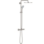 Μπαταρία ντουζιέρας με βέργα και κεφαλή ντους επίτοιχη από ορείχαλκο θερμοστατική Φ31cm, supersteel, χρώμα: Χρωμέ επιφάνεια: Βουρτσισμένη Επίτοιχες με βέργα και κεφαλή ντους