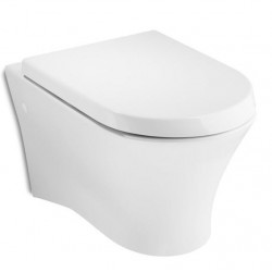 Wall-mounted toilet & toilet seat soft closing, style: Wrapover hidden fixation Rimless 53,5x36 surface: Glossy, color: White Wall-mounted