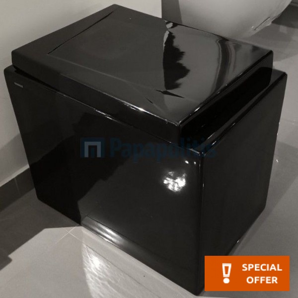 Floor standing toilet & toilet seat, style: Wrapover back to wall horizontal outlet p with rim 60cm surface: Glossy, color: Black Floor standing Floor standing toilet & toilet seat, style: Wrapover back to wall horizontal outlet p with rim 60cm surface: Glossy, color: Black Floor standing