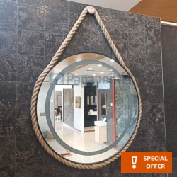 Καθρέπτης, σχήμα: Στρογγυλό 77x77 από κρύσταλλο με σχοινί, φωτισμό LED, χρώμα: Μαύρο Καθρέπτες μπάνιου