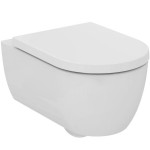 Wall-mounted toilet & toilet seat soft closing, style: Wrapover hidden fixation with rim 54,5x36 surface: Glossy, color: White Wall-mounted