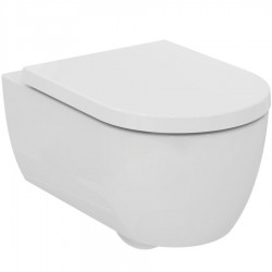 Wall-mounted toilet & toilet seat soft closing, style: Wrapover hidden fixation with rim 54,5x36 surface: Glossy, color: White Wall-mounted