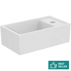 Νιπτήρας επίτοιχος 37x21x11 με 1 γούρνα με οπή δεξιά χωρίς κολώνα από πορσελάνη, χρώμα: Λευκό επιφάνεια: Γυαλιστερή