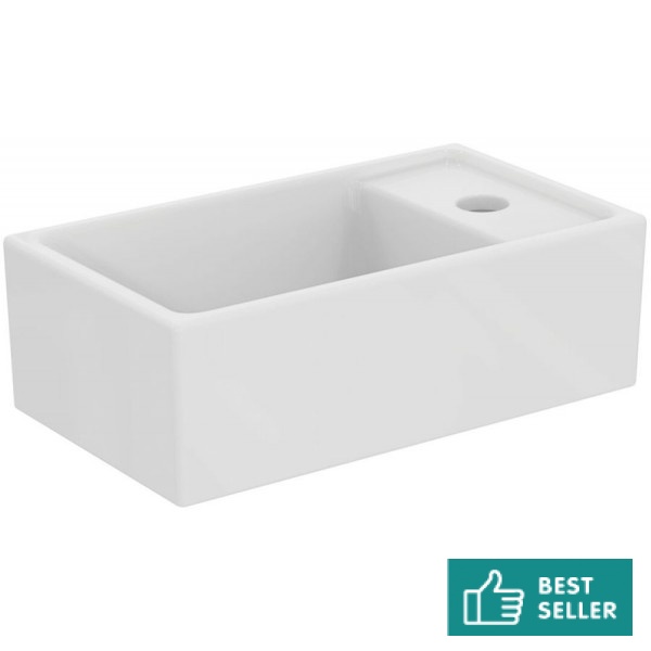 Washbasin Wall-mounted 37x21x11 no pedestal With 1 bowl With hole on the right material: Porcelain, color: White surface: Glossy Wall-mounted Washbasin Wall-mounted 37x21x11 no pedestal With 1 bowl With hole on the right material: Porcelain, color: White surface: Glossy Wall-mounted